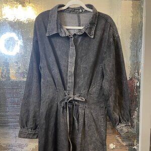 Washed Black Denim Long Sleeve Dress